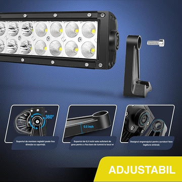 Bara LED Auto Curbată 56cm, 130W Osram – 3 Rânduri Super Luminoase, Rezistentă la Apă și Șocuri pentru Iluminare Off-Road pe SUV-uri, Camioane, ATV-uri și Bărci