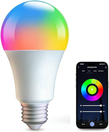 Bec RGB+CCT cu Led Inteligent, 15W, Tuya, Control din Aplicatie, Autonomie 50000 de ore, Lumina Calda si Rece, Control Vocal, WiFi 2.4 GHz, 14cm, Alb - Frize