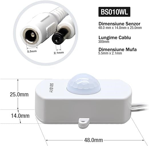 Senzor de Miscare si Comutator de Lumina, Temporizator, Comutator Automat in Infrarosu, Pornire Oprire Lumina in Aer Liber cu Mufa DC, 5V 12V 24V - Frize