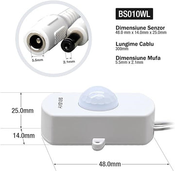 Senzor de Miscare si Comutator de Lumina, Temporizator, Comutator Automat in Infrarosu, Pornire Oprire Lumina in Aer Liber cu Mufa DC, 5V 12V 24V - Frize