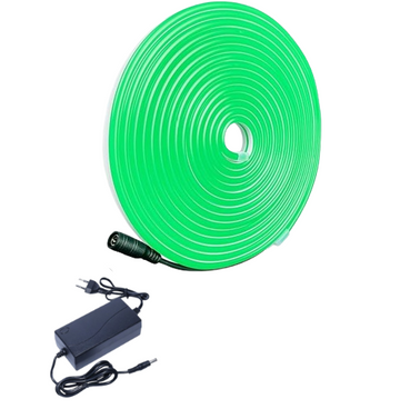 Zöld LED neoncsík, Beltéri/Kültéri, Vízálló, Adapterrel, 5M