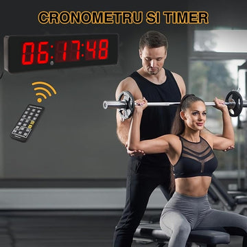 Ceas Digital de Masă și Perete 34x9cm cu LED Roșu – Cronometru, Timer, Alarmă și Luminozitate Ajustabilă pentru Birou sau Spații Comerciale