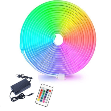 RGB Led Neon szalag, Beltéri/Kültéri, Vízálló, Adapterrel, 5M
