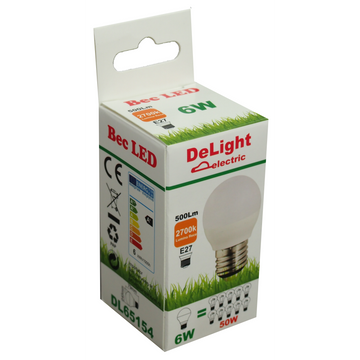 Bec LED Sferic E27 G45 6W (50W echivalent) cu Lumina Caldă 2700K – Soluție de Iluminat Eficientă pentru Acasă și Birou
