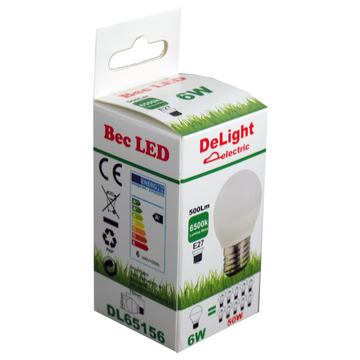Bec LED Sferic E27 G45 6W (50W Echivalent) cu Lumina Rece 6500K – Iluminare Eficientă pentru Acasă sau Birou