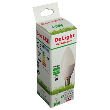 Led крушка Candle E14, модел C37, 6W=50W, 6500K, студена светлина