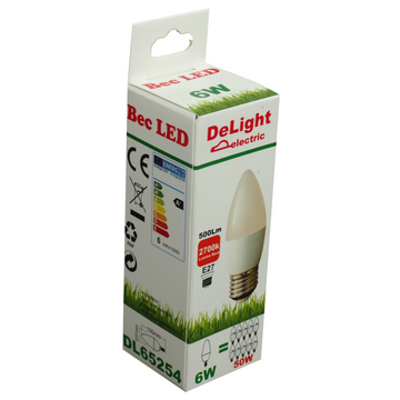 Led Candle Bulb E27, modell C37, 6W=50W, 6400K, hideg fény