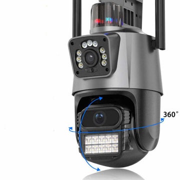 Camera de supraveghere dubla WIFI, Pro, 8MP, exterior/interior, Ultra HD, 5X zoom, rotire, leduri lumina, comunicare bidirectionala, alarma, senzor miscare, Argintiu.