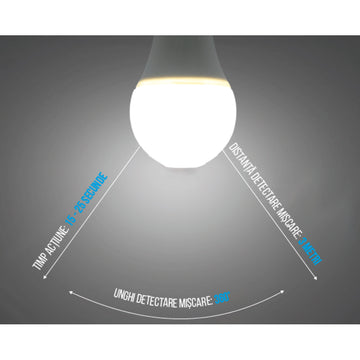 LED крушка със сензор за движение, 9W=75W, 750Lm, 6400K, студена светлина, модел A60