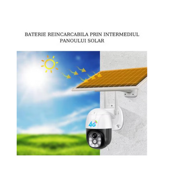Cameră de Supraveghere 4G SIM cu Încărcare Solară, 3 MP Full HD, Rotire din Aplicație, Alarma de Mișcare, Rezistentă la Apă pentru Interior și Exterior - Albă