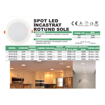 Spot LED Rotund Îngropat Ø300mm, 36W, 4100K – Lumină Neutru pentru Iluminat Interior Modern