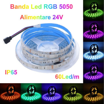 Banda Led RGB 24V- 60Led/m, Exterior IP65 - 5m/Rol - Frize