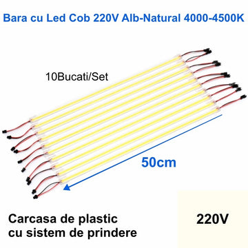Set 10 Bucăți Bara LED COB 220V Alb-Natural 4500K, 50cm - Iluminat Eficient pentru Spații Interioare și Exterioare