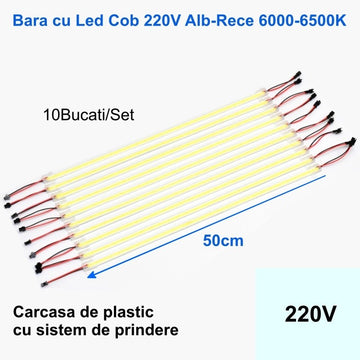 Set 10 BUC Bara LED COB 220V Alb Rece 6500K – Iluminare Eficientă 50cm pentru Spații Comerciale, Birouri sau Locuințe