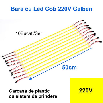 Set 10 Bucăți Bara LED COB 220V Galben 50cm – Iluminare Eficientă pentru Spații Comerciale, Birouri și Acasă
