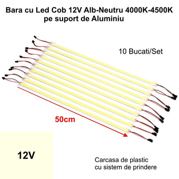 Set de 10 Bare LED COB 12V Alb Natural 4500K - Iluminare de 50cm pentru Proiecte DIY, Casă sau Birou