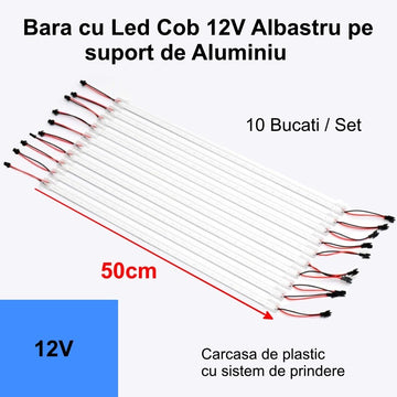 Set de 10 Bare LED COB 12V Albastru - Lumină de 50cm pentru Iluminat Interior, Decorare sau Proiecte DIY