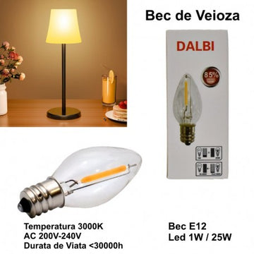 Bec LED E12 1W pentru Veioză – Iluminare Economică și Durabilă pentru Birou sau Spații Interioare