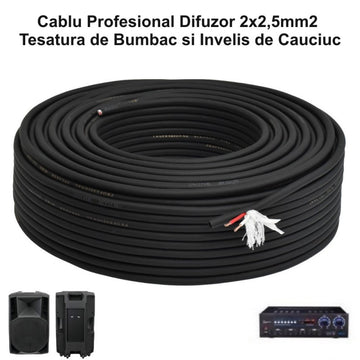 Cablul Audio Profesional Rotund 2x2,5mm² cu Împletitură din Bumbac – Cablu de 100m pentru Conexiuni Audio de Înaltă Calitate