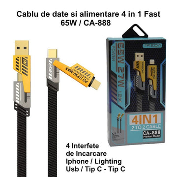 4 az 1-ben szupergyors adatkábel - PD 27 W, USB 65 W, Iphone - 1,2 m / CA-888