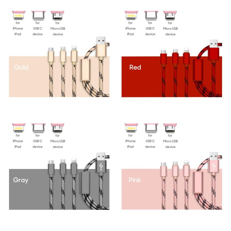 Cablu USB 3 in 1, Micro - Tip C - iPhone, Lungime 125 cm TRENQA - Frize