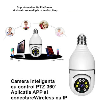 Camera de Supraveghere cu IP, PTZ 360˚ și Wi-Fi - E27 / V380 Pro
