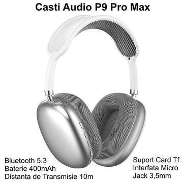 P9 Pro Max WiFi audio fejhallgató Bluetooth 5.3-mal / fehér-ezüst