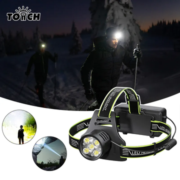 Lanterna de Cap Profesională VTM® cu LED, Încărcare Rapidă Tip C, 3 Moduri de Lumină și Afisaj Procentaj Baterie – Ideală pentru Pescuit, Camping, Vânătoare și Activități în Aer Liber, Neagră