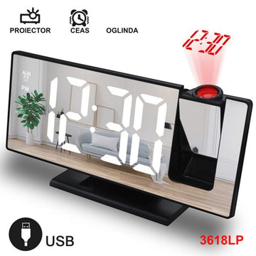 Ceas cu Oglindă și Proiecție 3618LP Alb – Afișaj Digital pentru Birou sau Dormitor