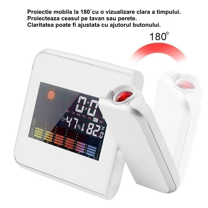 Ceas cu Proiectie si Termometru 8190 Alb - Frize