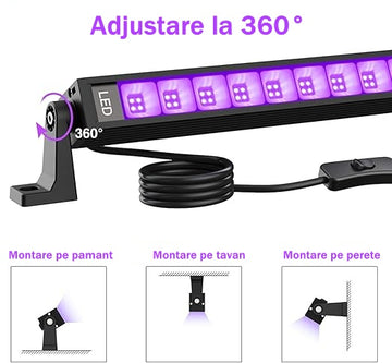 Proiector LED 120W cu Lumină UV, Rezistent la Apă pentru Utilizare Interior/Exterior, Culoare Neagră