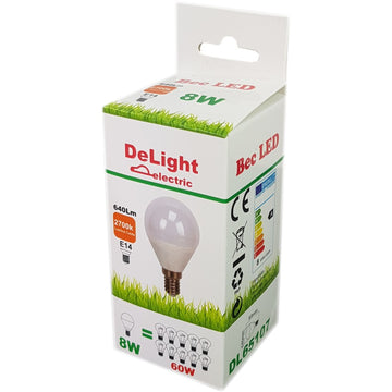 Bec LED Sferic E14 G45 8W (60W Echivalent) - Lumina Caldă 2700K pentru Iluminat Interior, Birou sau Spații Comerciale