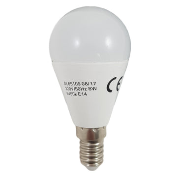 Bec Led Sferic E14, model G45, 8W=60W, 6400K, lumina rece
