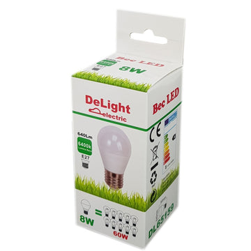 Bec LED Sferic E27 G45, 8W (60W Echivalent), 4100K - Lumina Neutră pentru Iluminat Interior, Birou sau Spații Comerciale