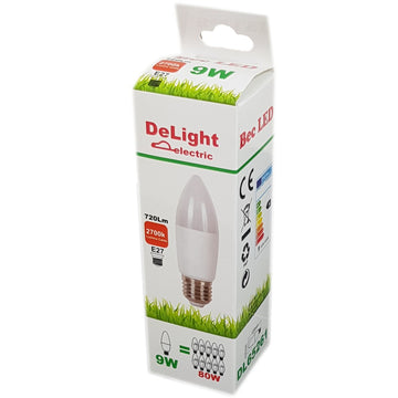 Led крушка Candle E27, модел C37, 9W=80W, 2700K, топла светлина