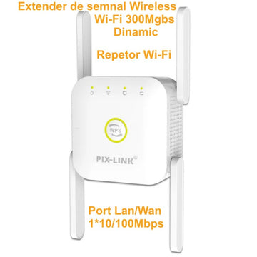 Extender Wireless N cu 4 Antene Pix-Link WPS/WR24Q – Viteză de până la 1200Mbps pentru Îmbunătățirea Semnalului Wi-Fi în Spații Mari