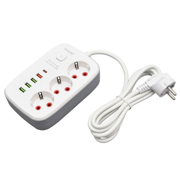 Prelungitor Multifuncțional 2m cu 4 Porturi USB 2.1A și PD – Priză cu Întrerupător pentru Birou, Acasă sau Utilizare Office