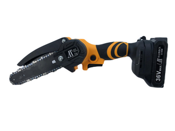 Fierăstrău Mini Electric 36V cu 2 Lanțuri și 2 Baterii – Fierăstrău cu Iluminare LED Negru/Galben pentru Întreținerea Grădinii și Lucrări de Tăiere