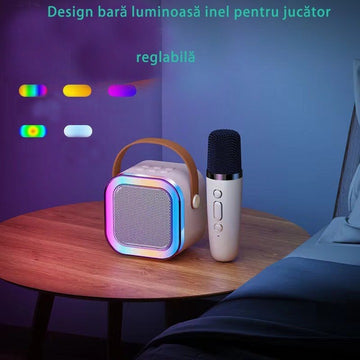 Boxă Smart cu Microfon și Conectare Bluetooth pentru Karaoke – Calitate Înaltă a Sunetului, Compatibilă cu iOS/Android, Culoare Perlă