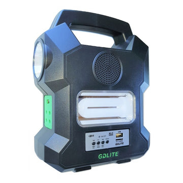 Sistem Solar cu Panou Solar și 4 Becuri LED SMD – Lanternă Neagră cu Alimentare 110-220V, USB și 9V, Încărcare Rapidă în 15 Ore