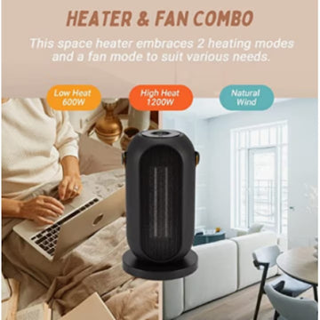 Aerotermă Electrică PTC 1200W cu Ventilator și Oscilație – Încălzire Rapidă cu 3 Trepte de Putere pentru Casă și Birou