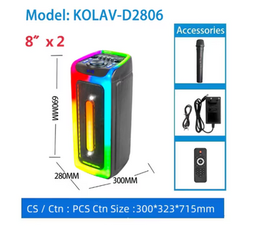Boxă Portabilă Bluetooth Kolav D-2806 cu Radio FM, Microfon și Joc de Lumini RGB – Ideală pentru Petreceri și Evenimente