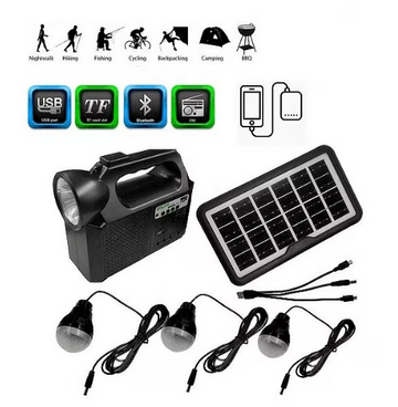 Kit Solar cu Lanternă și 3 Becuri – Panou Solar Portabil GD Lite GD-8017 pentru Camping, Grădină sau Situatii de Urgență