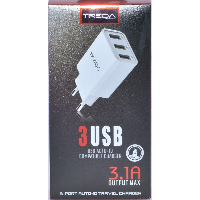 Incarcator Retea - 3 x USB / 3,1A + Cablu Micro USB , TREQA - Frize