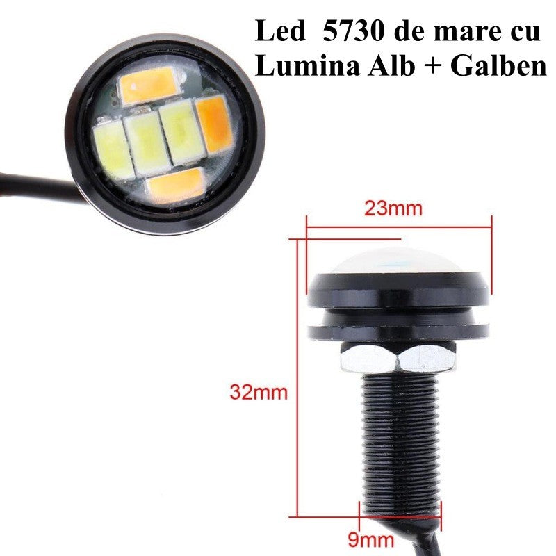 Led Auto 23mm - 12V, 5730 Alb + Galben, 2 Buc/Set - Frize
