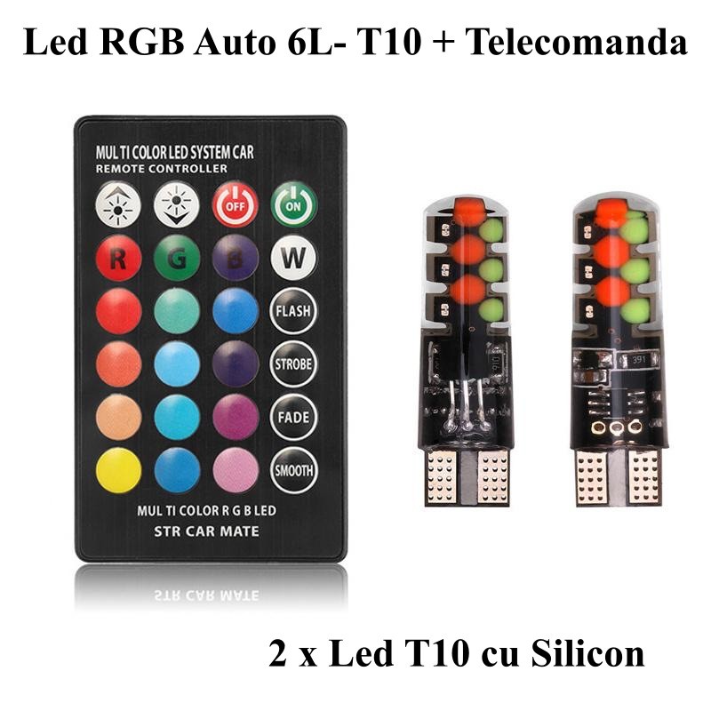 Led Auto T10 RGB 12V-5W cu Telecomanda - Frize