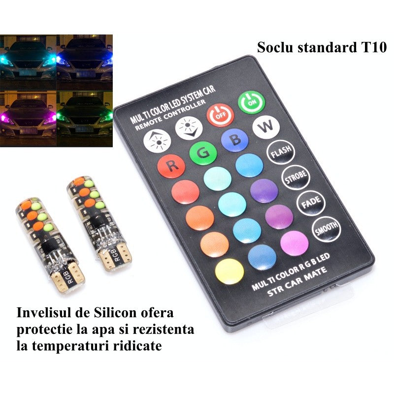 Led Auto T10 RGB 12V-5W cu Telecomanda - Frize