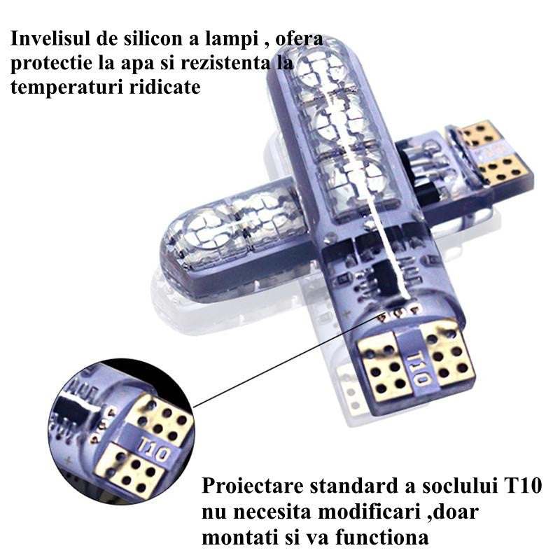 Led Auto T10 RGB 5050 12V-5W cu Telecomanda - Frize