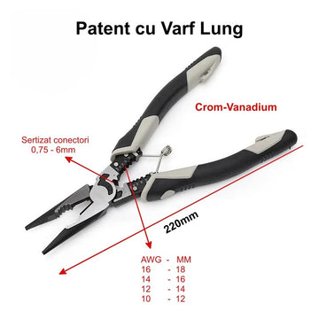 Patent Multifuncțional cu Vârf Lung Profesional din Oțel CR-V – Unelte pentru Mecanici și Lucrări de Precizie