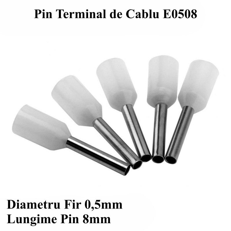 Pin Terminal de Cablu E0508 Alb, 100Buc/Set - Frize